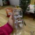 Groovy "Coffee Time" Glass Tumbler | 16oz / 473ml