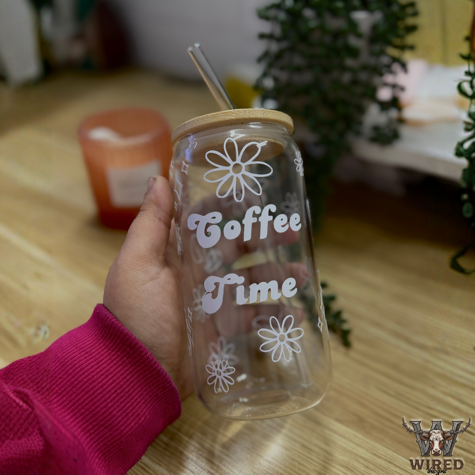 Groovy "Coffee Time" Glass Tumbler | 16oz / 473ml