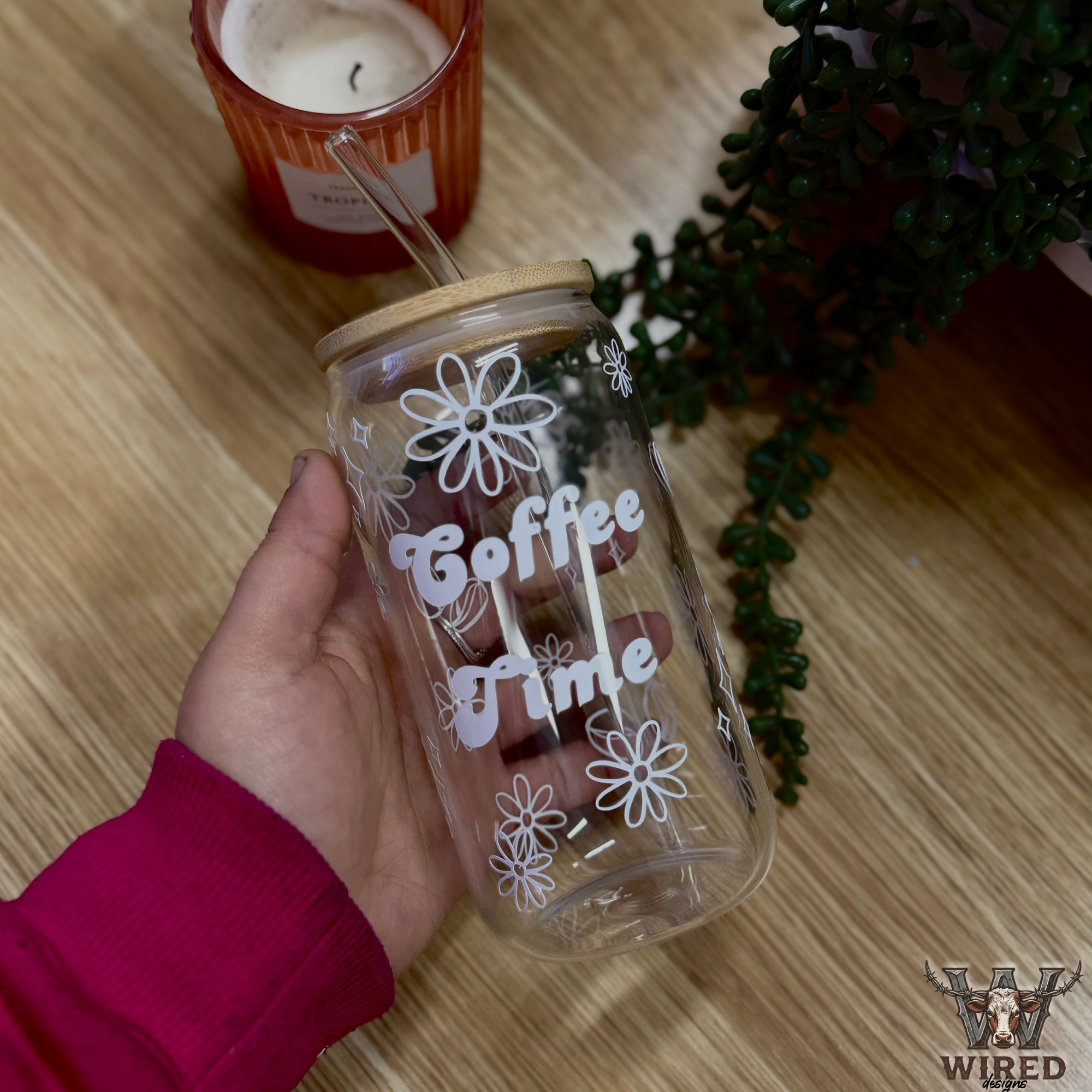Groovy "Coffee Time" Glass Tumbler | 16oz / 473ml